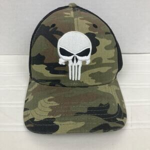 Marvel Punisher Mesh Trucker Hat OS Camo Snapback Embroidered Skull Comics Film